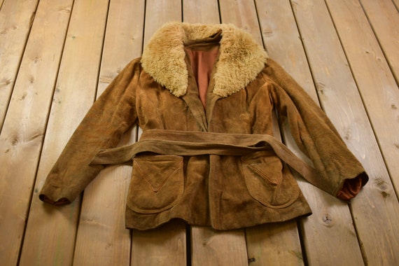 Vintage 1960s Fur Collar Leather Jacket Fall Outerwear / Leather