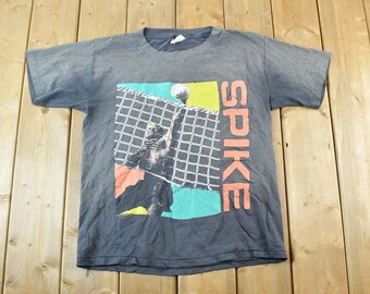 Vintage 1980s Spike Volleyball Single Stitch T-Shirt  / 90s Vintage Neon Volleyball Souvenir Tee / Rare Sun Faded Vacation Tee / Made In USA