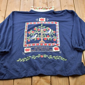 Vintage 1990s Apple Theme Turtleneck Sweater / 90s Turtleneck / Grandma Sweater / Streetwear / Made In USA / Nature Theme / Teacher Sweater