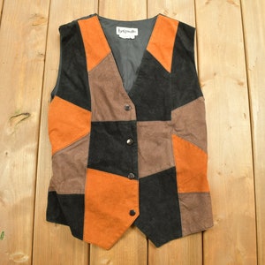 Vintage 1990s Bagatelle Suede Vest / Waistcoat / Patchwork / Formal Vintage / Retro Vest / Colorful