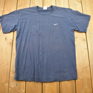 Vintage Y2K Distressed Nike Mini Swoosh Embroidered T-Shirt / Lifestyle Brand Logo Graphic / 90s 2000 / Streetwear / Retro Style / Grey Tag