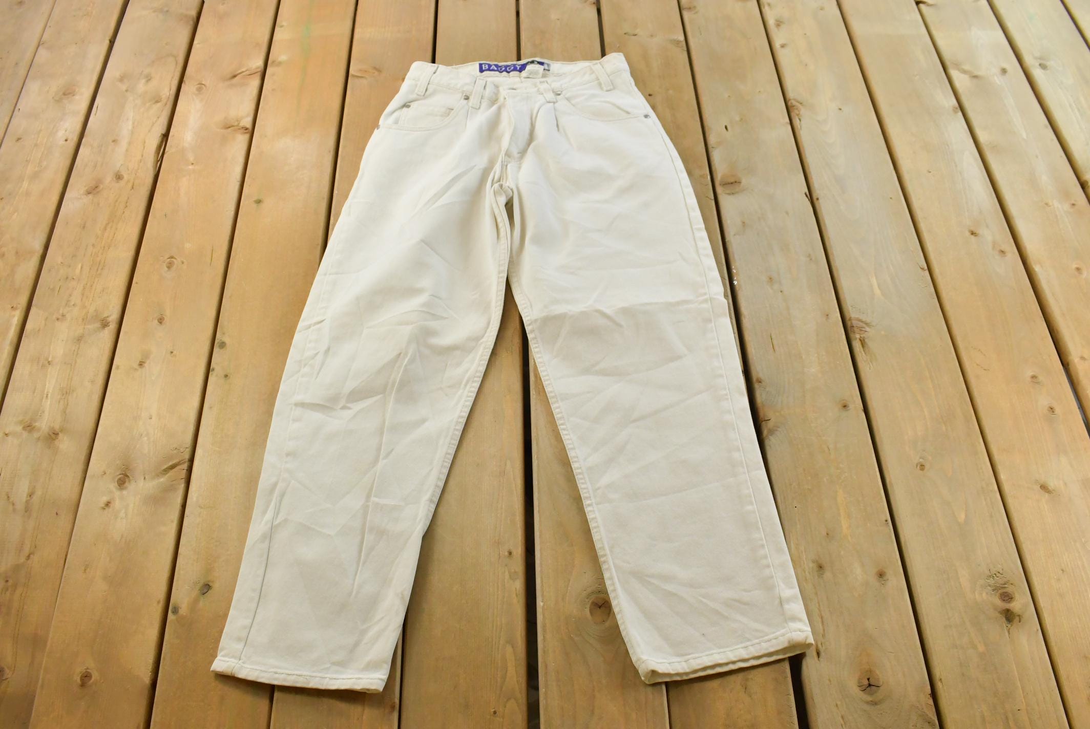 Vintage 1990s Levi Silver Tab Baggy Wide Leg Denim White Jeans Men's 28…