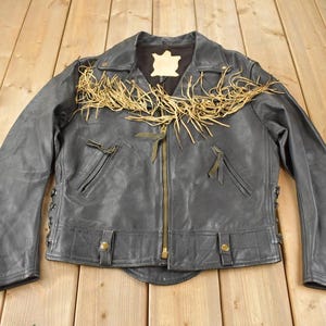 Vintage 1990s Black Leather Fringe Jacket / Western Jacket / Vintage Fringe Coat / Vintage Leather / Womenswear / Size L