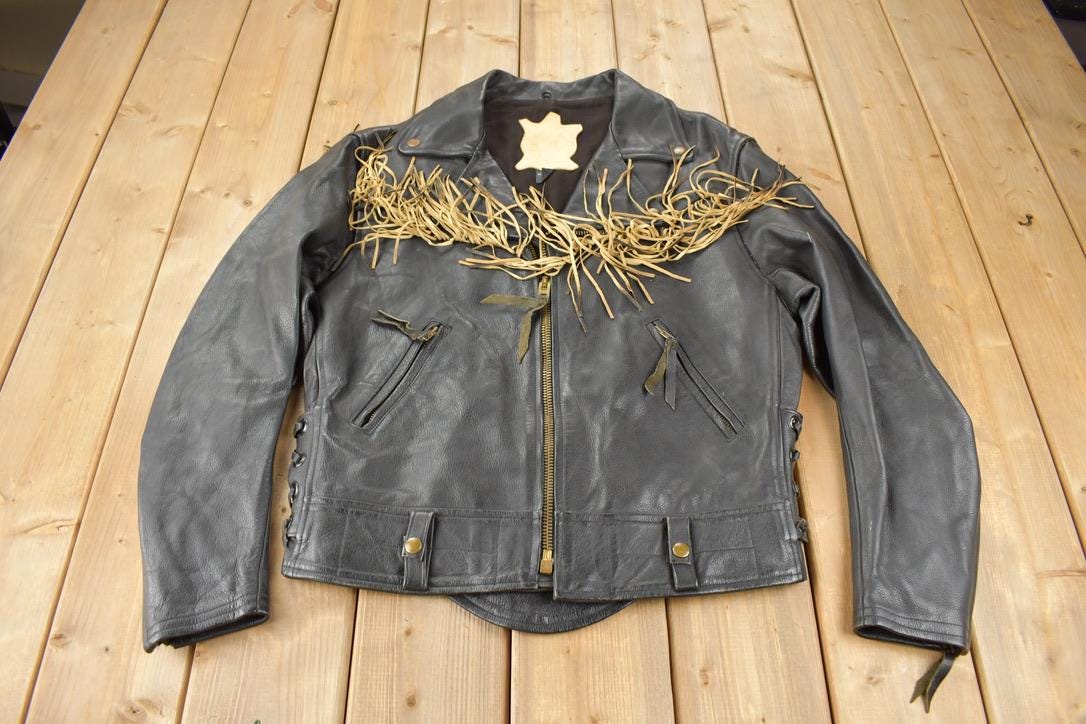 Vintage 1990s Black Leather Fringe Jacket / Western Jacket / Vintage Fringe Coat / Vintage Leather / Womenswear / Size L