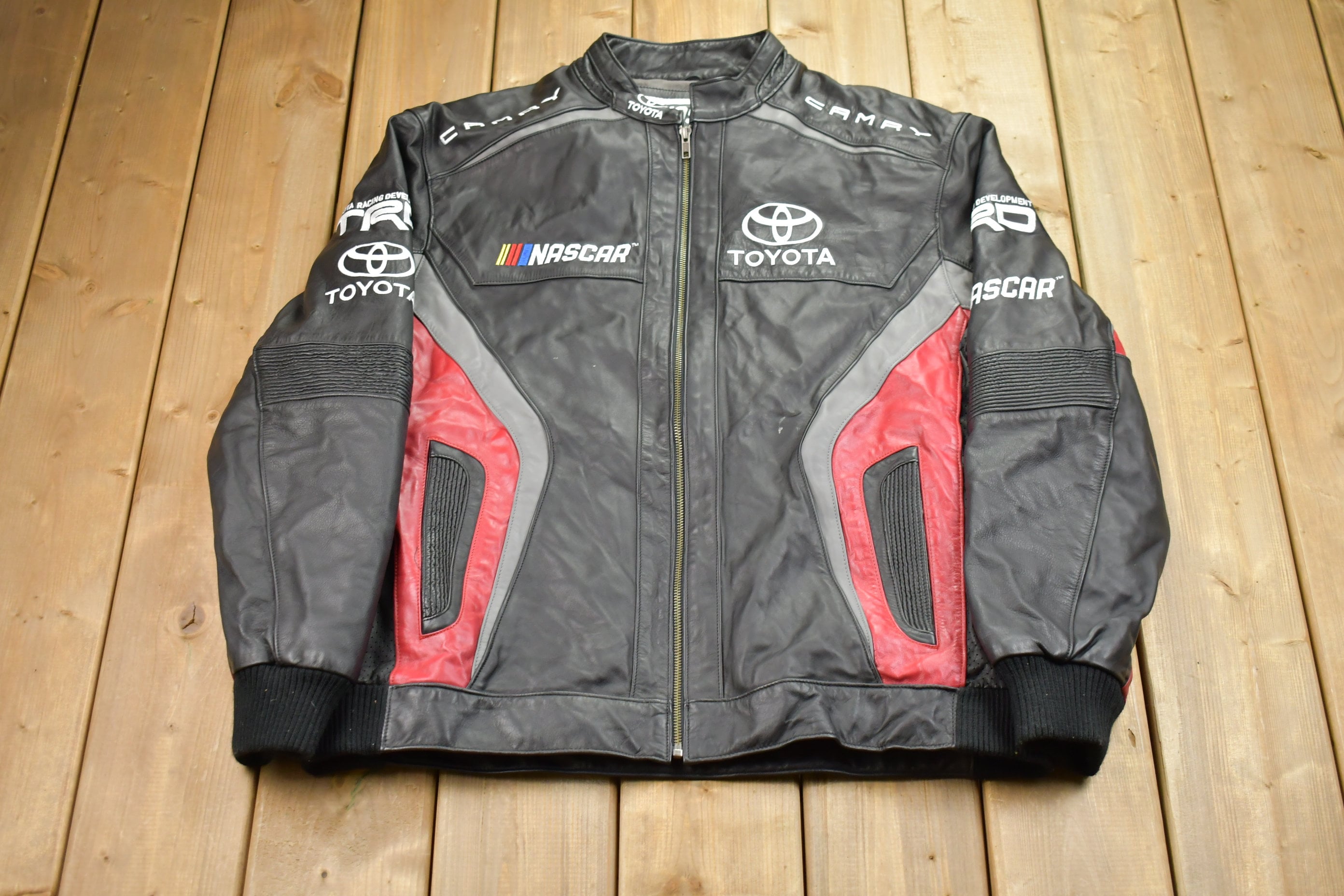 Vintage 1990s Nascar Toyota Camry Racecar Leather Jacket