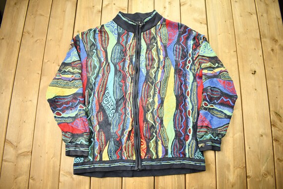Vintage Coogi 3D Colored Cable Knit Zip 