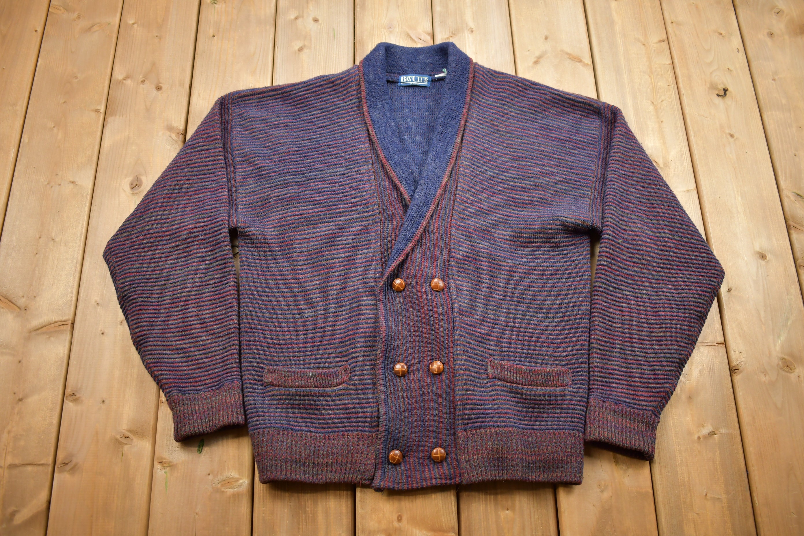 Vintage 1990s Bay Club Knitted Cardigan Sweater / Vintage