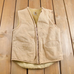 Vintage 1960s Carhartt Sherpa Lined Beige Work Vest / Vintage Workwear / Streetwear / Made In USA / Outdoorsman / Union Made