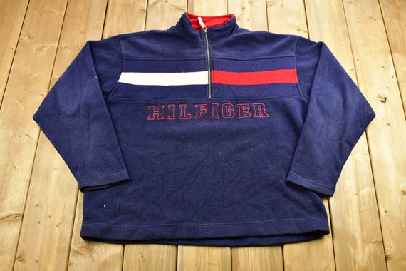 Vintage 1990s Tommy Hilfiger Flag Graphic Quarter Zip Fleece 