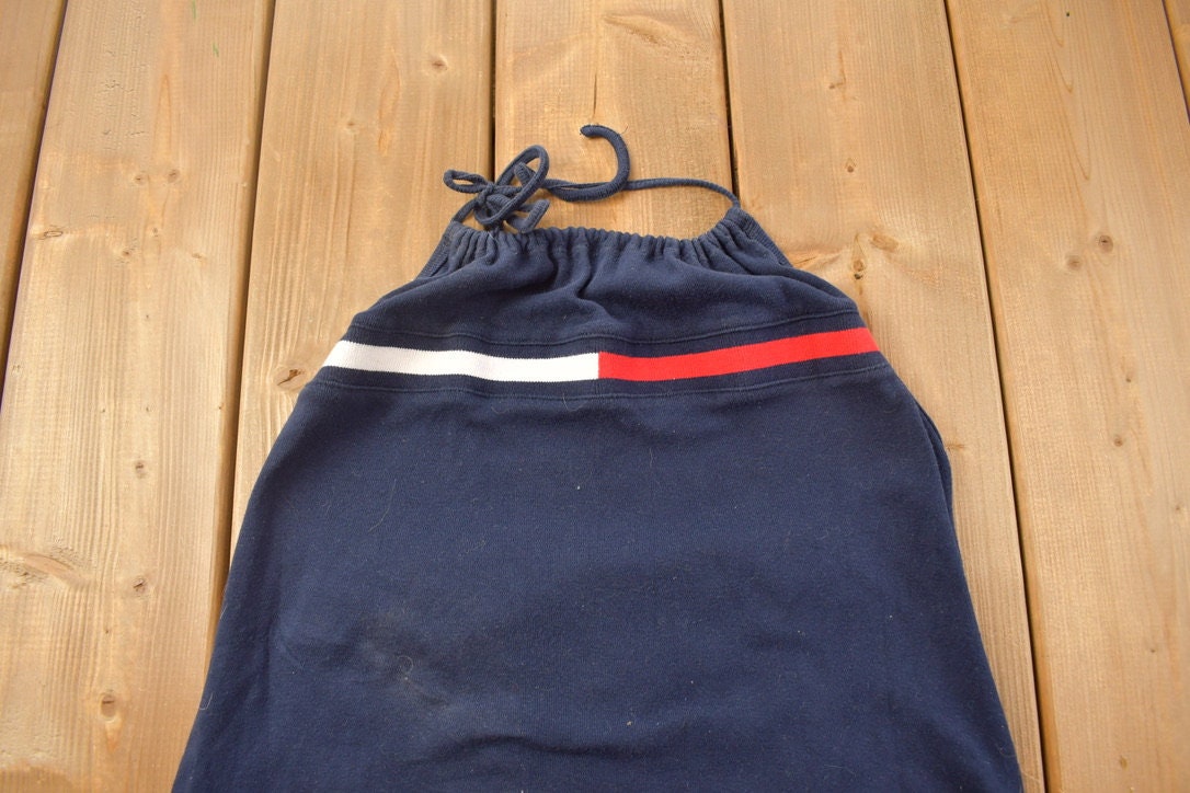 90s tommy hilfiger dress Vintage 1990s Maxi / Tommy Hilfiger / Retro Style / Mod / Vintage Summer Wear / Slip / Tommy Flag Best Sellers NH Week 35 2025 Blue Satin Backless Halter Size:US10 alone piece in the
