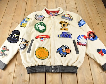 Vintage 1990-tals Jeff Hamilton ABA basketlagslogotyp ulljacka / Broderad / Patchwork / Storlek 3XL / Begränsad upplaga