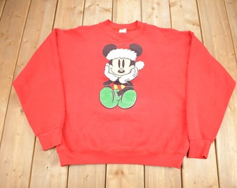 Suéter navideño vintage de Mickey Mouse de Disney, años 90 / Cuello redondo navideño de los 90 / Ropa de invierno / HECHO EN EE. UU.