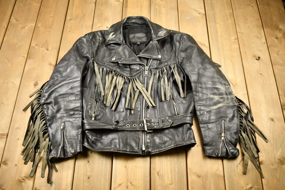 Vintage 1998s Fringed Leather Motorcycle Jacket / Biker Jacket