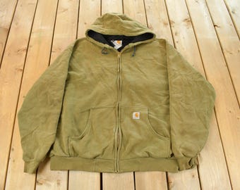 Vintage 1990s Carhartt Lined Full Zip Hoodie Sweatshirt Men's 2XL / Workwear / Streetwear / 90s Hoodie