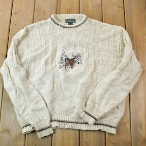 Vintage Croft & Barrow Big Buck Deer Knit Crewneck dos anos 90 / Souvenir / Moletom vintage / Outdoorsman / Moletom bordado Wilderness