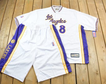Completo di maglia e pantaloncini da riscaldamento vintage dei Los Angeles Lakers Y2K Deadstock, taglia XXL / XL / Streetwear / Oversized / Stile Y2K / Hardwood Classics