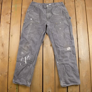 Pantalones de trabajo Carhartt de doble rodilla, vintage, años 80, talla 36 x 32, gris, desgastados, Carhartt, ropa de trabajo, fabricados en EE. UU.