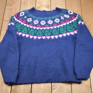 Vintage 1990s Venezia Knitted Sweater / Vintage 90s Crewneck / Pattern Sweater / Outdoor / Hand Knit / Pullover Sweatshirt