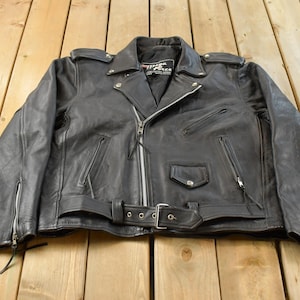 Chaqueta de cuero estilo motero Mega Force vintage de los años 80 para hombre, talla XL / Abrigo de cuero para motociclista / Moto / Americana / Punk Rocker de los 80
