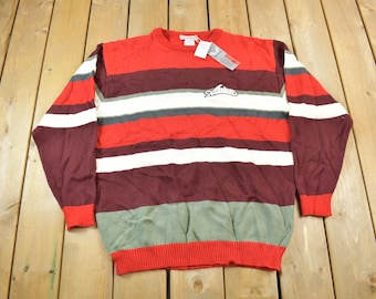 Vintage 1990s Deadstock Avirex Striped Knit Crewneck Sweater / Vintage Avirex / NWT / Size XXL / Embroidered