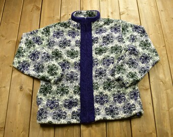 Vintage 1990s Northern Reflections All Over Flower Graphic Fleece Sweatshirt / Sportswear / 90s Crewneck / Streetwear / Athleisure / Hiking