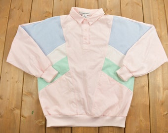 Vintage 1990s Casual Isle Quarter Button Up Sweatshirt / Color Block / Essential / Streetwear / 90s Blank / Fitness / Athleisure / Casual
