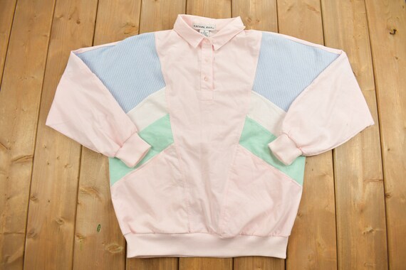 Vintage 1990s Casual Isle Quarter Button up Sweatshirt Color Block Essential Streetwear 90s Blank Fitness Athleisure Casual Etsy UK