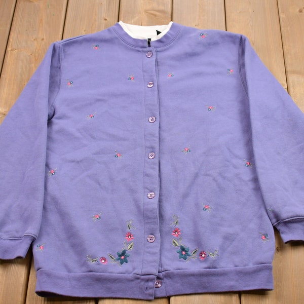Vintage 1990s Jenny Buchanan Cardigan / 90s Crewneck / Nature / Vintage Sweatshirt / American Streetwear / Button Up Sweatshirt