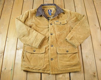 Chaps vintage de los años 90, abrigo de caza de pana Ralph Lauren con efecto desgastado - Mediano