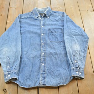 Vintage 1990s Banana Republic Denim Button Up Shirt Men's Medium  / 90s Button Up / Jean Shirt Chambray / Basic Button Up