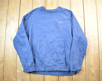 Vintage 1990s Blue Nike Embroidered Mini Swoosh Crewneck Sweatshirt / Vintage Nike / Sportswear / Streetwear