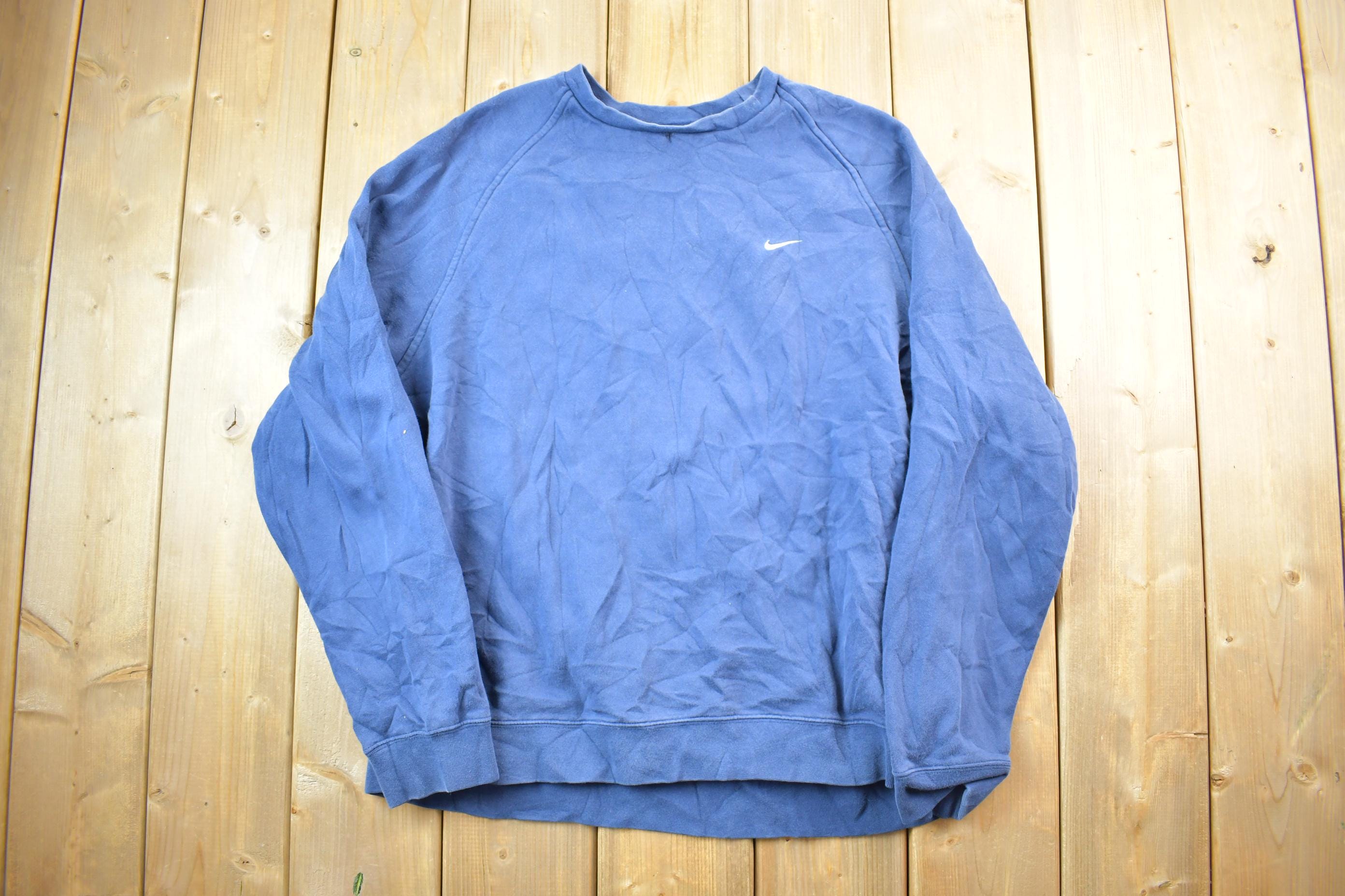 Vintage 1990s Blue Nike Embroidered Mini Swoosh Crewneck