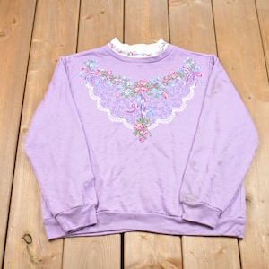 Vintage 1990s Blair Floral Mock Neck Crewneck Sweatshirt / Made in USA / 90s Crewneck / Distressed / Streetwear / Women&#39;s Vintage