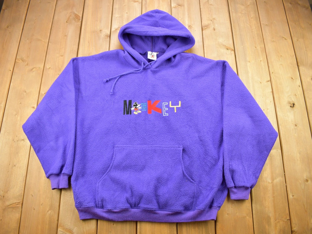 Vintage 1990S Mickey & Co Mickey Embroidered Purple Fleece Hoodie / Vintage Sweatshirt / Vintage Disney / Made In Usa New Hoodie