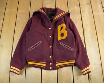 Vintage jaren 1980 wol collegiale varsity jas jeugd M-L / herfst bovenkleding / winter bovenkleding / streetwear mode / wol