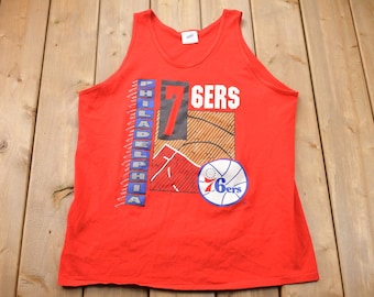 Vintage 1990s Philadelphia 76ers NBA Tank Top Sleeveless T Shirt 90s Sportswear / NBA Basketball Fan Gear / Made in USA / Single Stitch