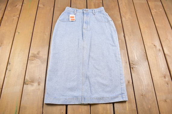True Vintage 1970's Brand New Long Denim Skirt 26… - image 1