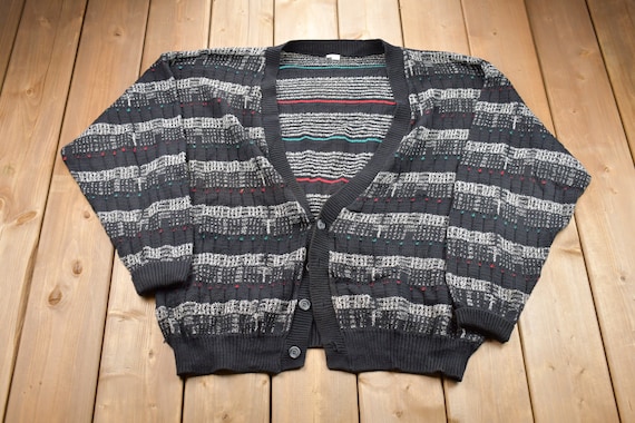 Vintage 1990s Striped Knitted Sweater / Vintage 90s Cardigan 
