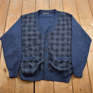 Vintage 1990s Sergio Louis Patterned Knitted Cardigan Sweater / Vintage Cardigan / Button Up / Abstract Pattern