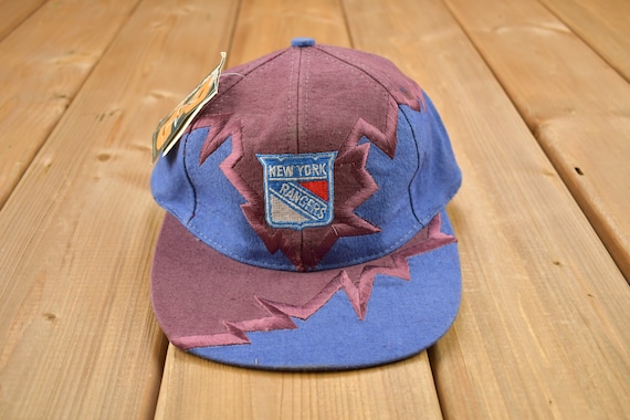 Vintage 1990s Deadstock New York Rangers Jagged Edge Lightning Drew Pearson Snap Back Hat / 90s Snap Back / New With Tags / Embroidered