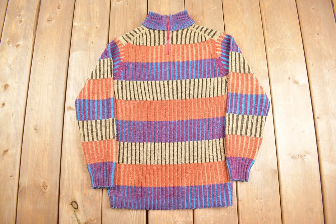 Vintage 80s 90s Cream Blue Scandinavian Turtle Neck Pattern Knitted Jumper 12 14 main image 1