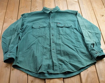 Vintage 1990s Woolrich Blank Turquoise Button Up Chamois Shirt / 1990s Button Up / Vintage Flannel / Basic Button Up / Woolrich Vintage