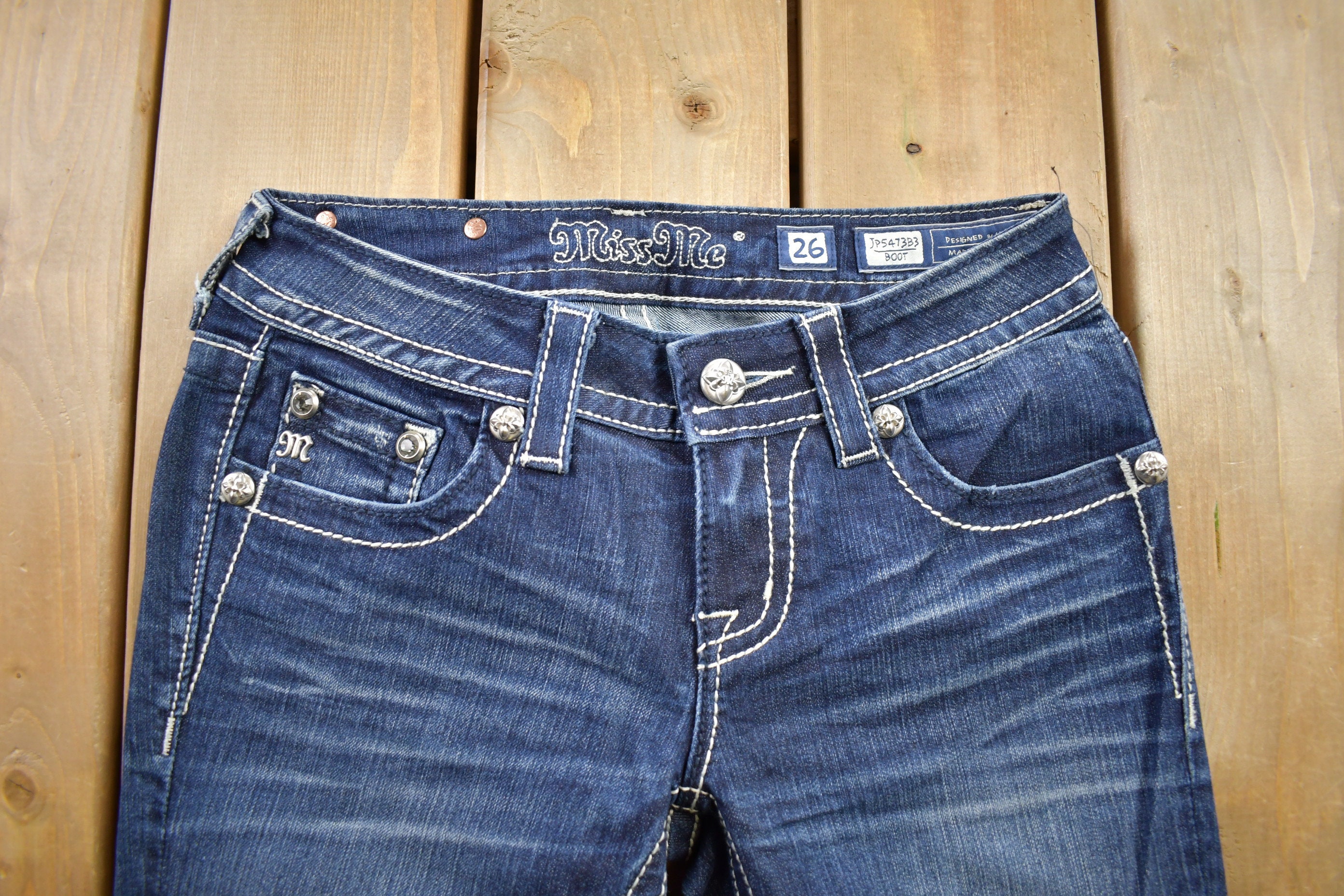 Vintage Y2K Miss Me Bedazzled Low Rise Jeans Size 26x33 / Boot Cut