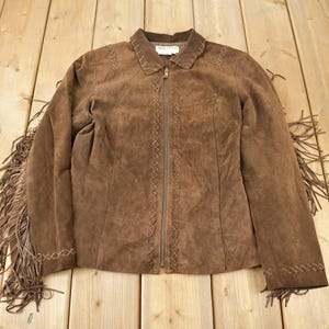 Vintage 1990s Nancy Bolen City Girl Petite Suede Fringe Jacket / Western Jacket / Vintage Fringe Coat / Vintage Leather / Womenswear