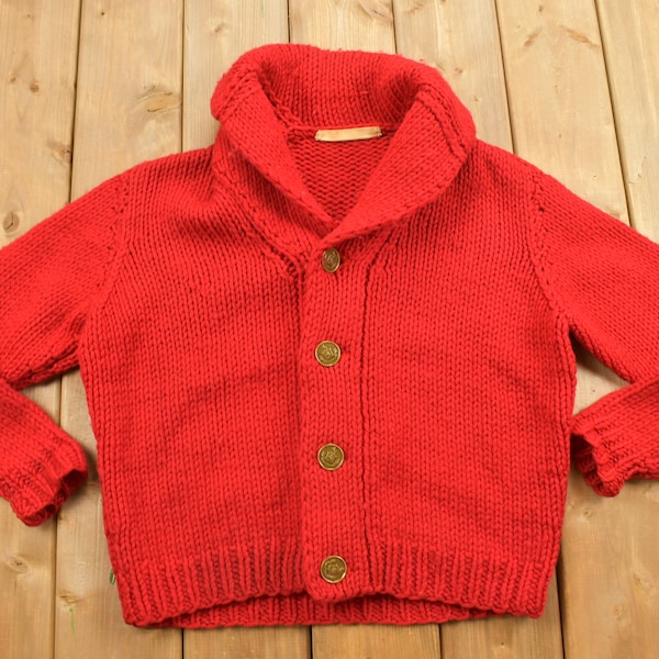 Vintage 1970s Red Knit Cardigan Sweater / Vintage Cardigan / Collared Knit / Gold Button / Winter Wear / Button Up