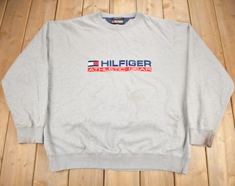 Vintage 1990s Hilfiger Athletic Gear Sweatshirt mit Rundhalsausschnitt / Bestickt / 90s Crewneck / Athleisure / Streetwear / Graues Rundhals-Sweatshirt / 90s Tommy
