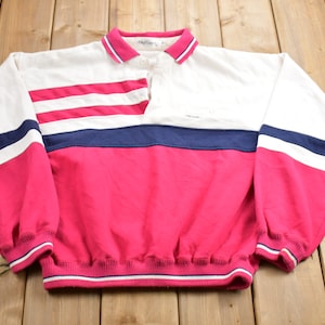 Vintage 1990s Oleg Cassini Collared Sweatshirt / 90s Collared Button Up / Souvenir / Athleisure / Striped Pullover / 90s Made In USA