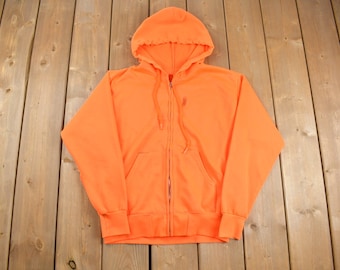 Vintage 1970s Orange Thermal Zip up Hoodie / 70s Hoodie / True