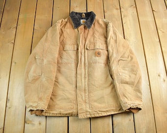 Chaqueta Carhartt vintage de los años 2000 para hombre, talla grande / Desgastada por el sol / Abrigo de los 90 / Abrigo de trabajo beige