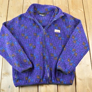 Vintage 1990s Abstract Pattern Fleece Outdoorsman Sweater / 90s Sweater / Streetwear / Hiking / Fleece Zip up
